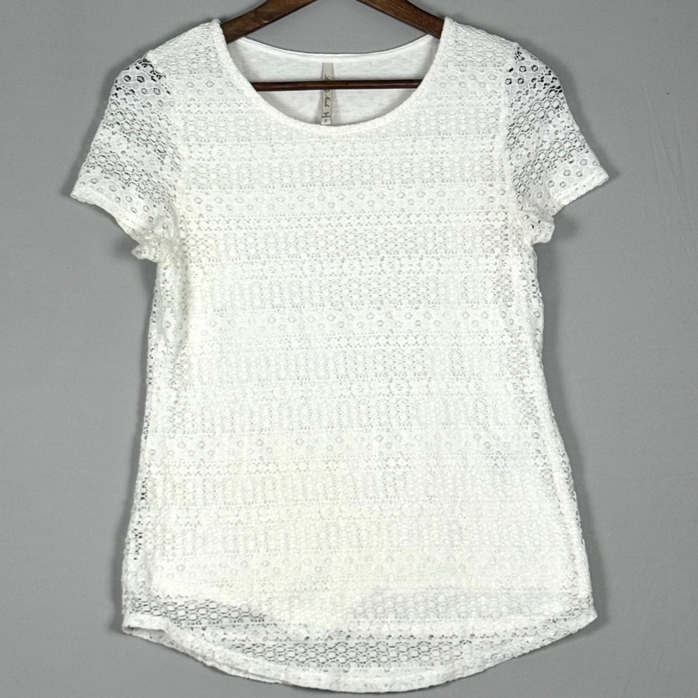 Leo & Nicole Lace Top Women Size S White NWOT Boho Cottagecore Short Sleeve